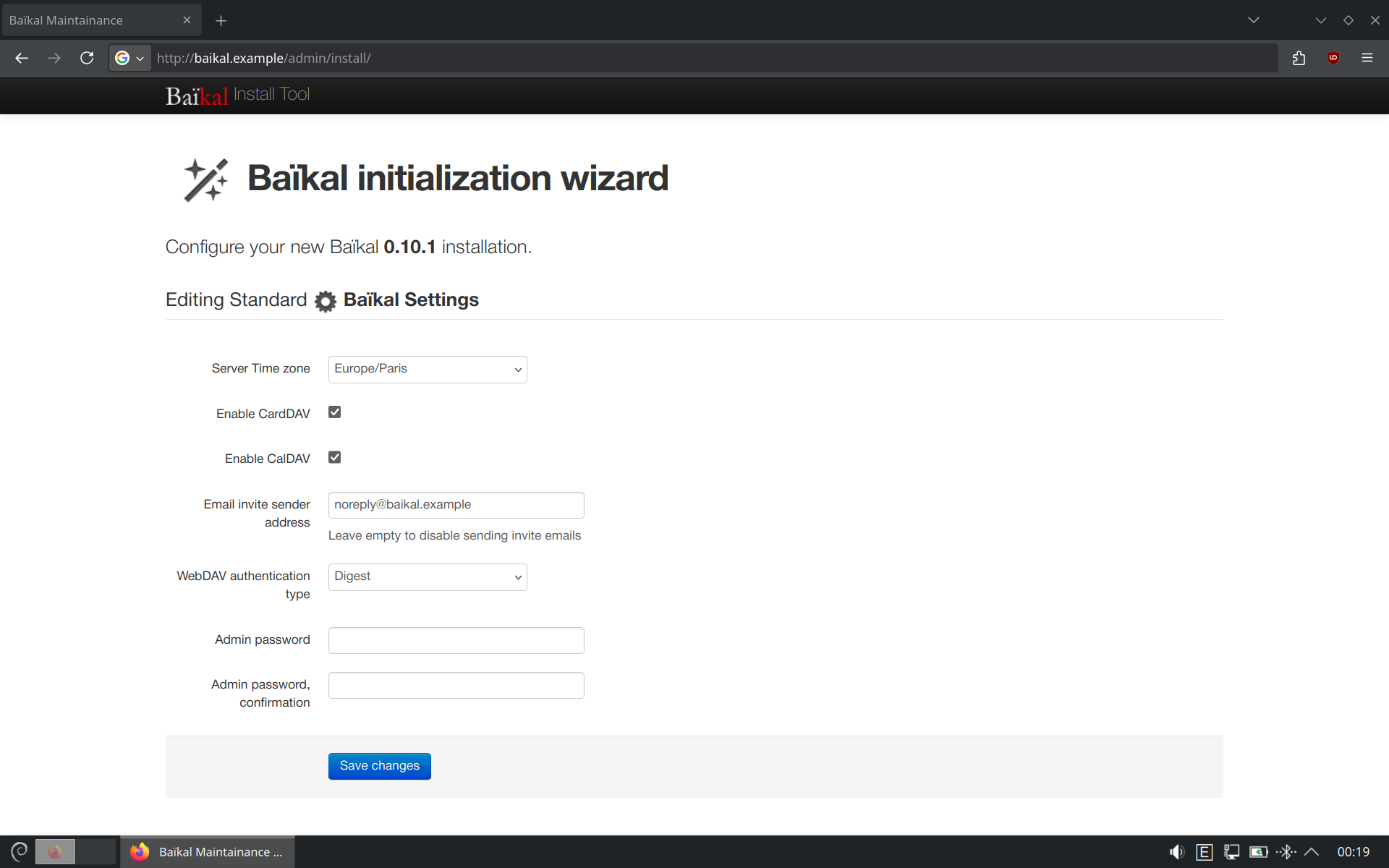 Страница конфигурации